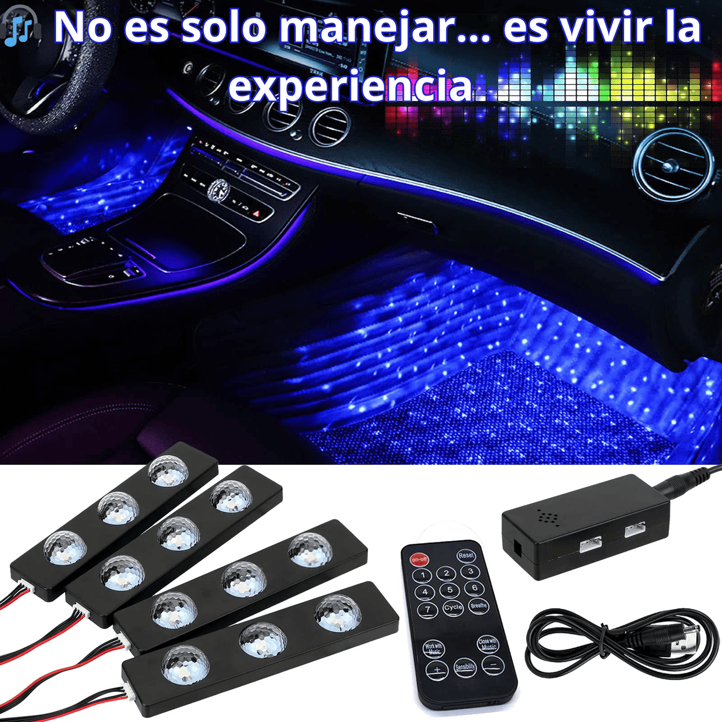 LUCES LED INTERIORES PARA AUTOS - ✨ "Transforma tu Auto en una Experiencia Sensorial Única: Tecnología 4 en 1 + Diseño Premium"